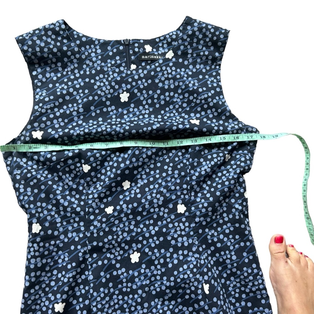 Marimekko blue ditsy floral sleeveless shift dress size 38/small bohemian career - Picture 8 of 10